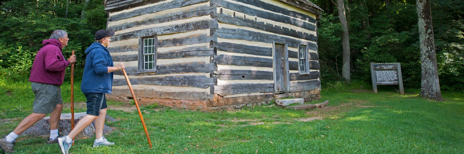 Two guests hiking at Peaks of Otter Lodge