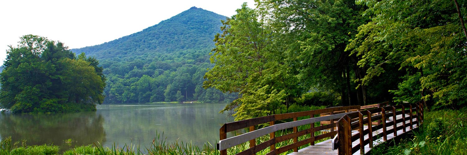 A view of Abbott Lake and Sharp Top Mountain near Peaks of Otter Lodge