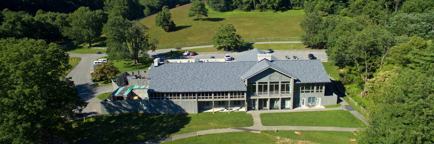 Aerial view of Peaks of Otter Lodge in summer