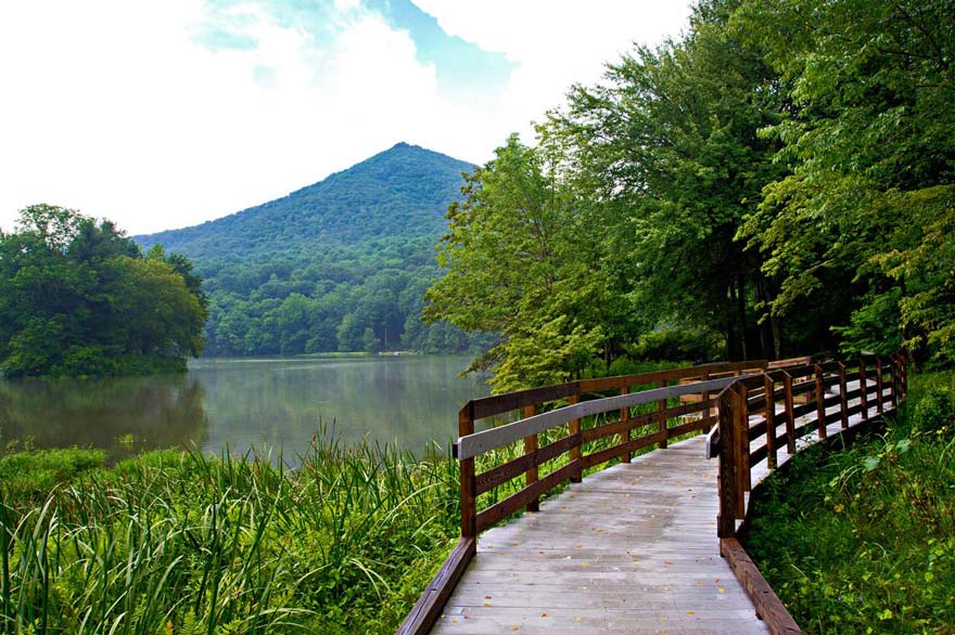 Sharp Top Mountain and Abbott Lake in summer